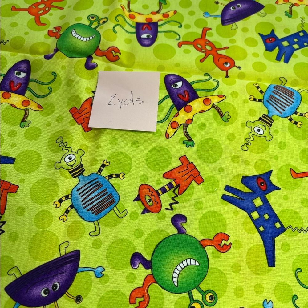 Spacebots by Clothworks Fabrics - 2 Yard Cut of 100% Cotton - Space Creatures